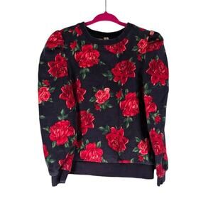 Janie and Jack Girls Rose Print Crew Neck Long Sleeve Sweatshirt Blue Red Size 7